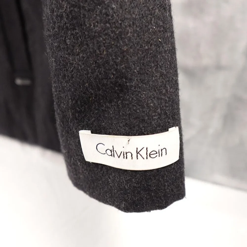 Calvin Klein Coat Mens 2XL Gray Wool Blend Zip Front Quilted Lined Winter